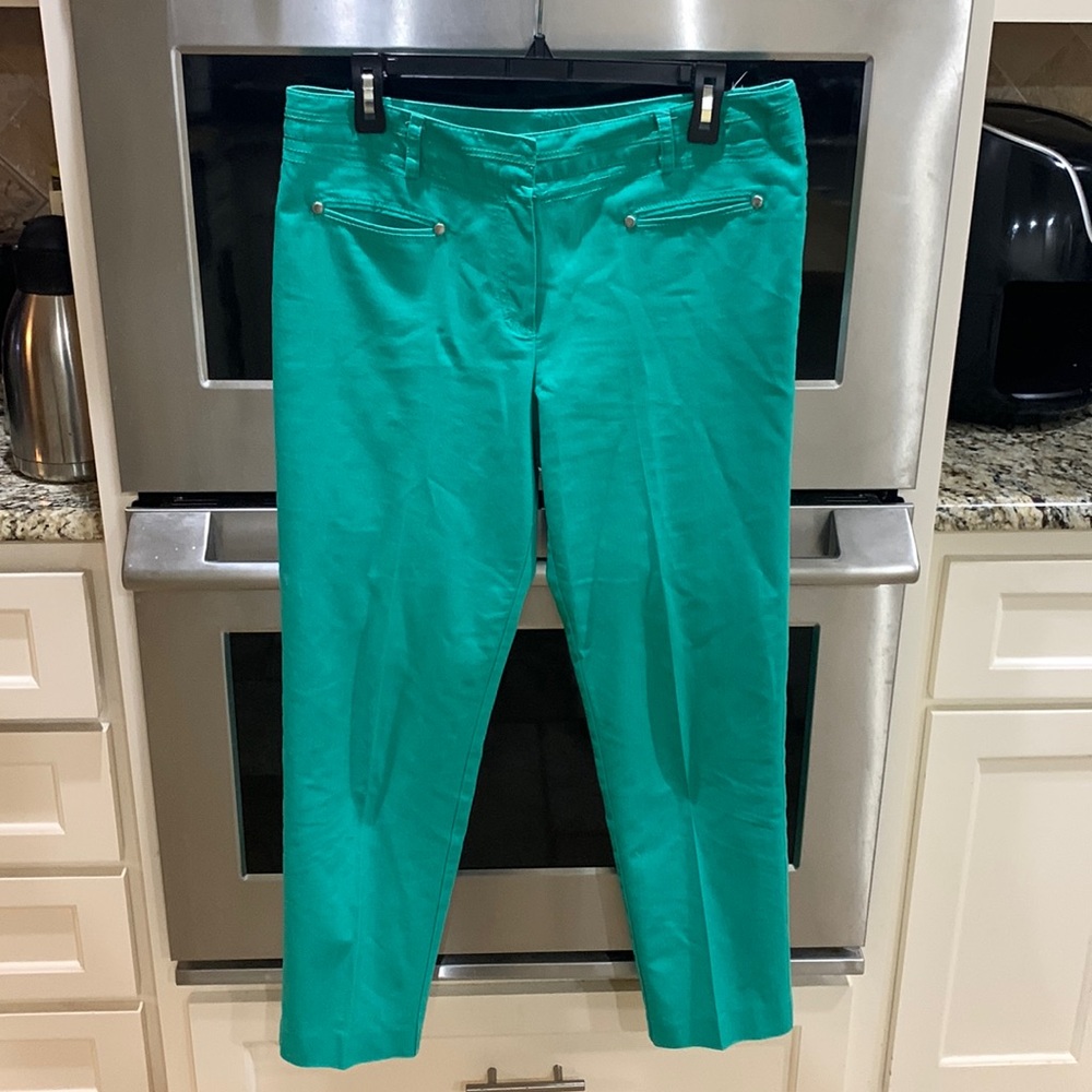 Larry Levine size 12 cotton/polyester/spandex aqua green cotton pants